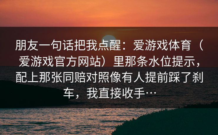 朋友一句话把我点醒：爱游戏体育（爱游戏官方网站）里那条水位提示，配上那张同赔对照像有人提前踩了刹车，我直接收手…