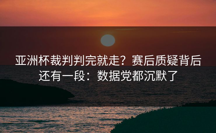亚洲杯裁判判完就走？赛后质疑背后还有一段：数据党都沉默了